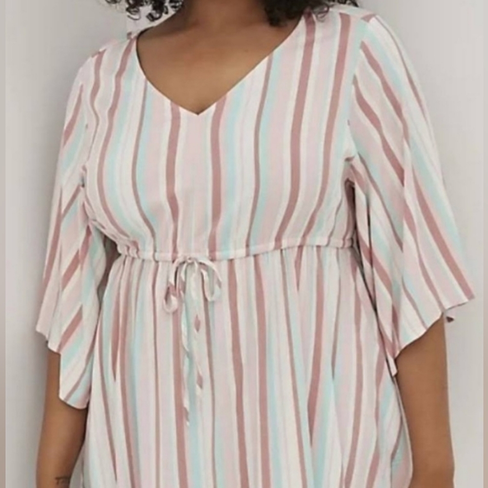Torrid, NWOT, Babydoll Top, Stretch Challis Stripe Pink, Size 3X - Picture 8 of 9